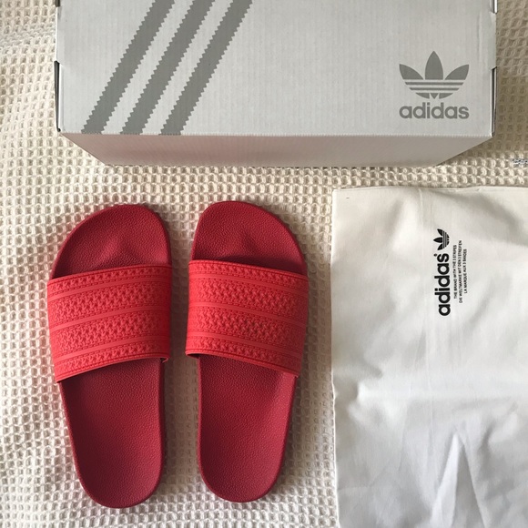 adidas red slides womens